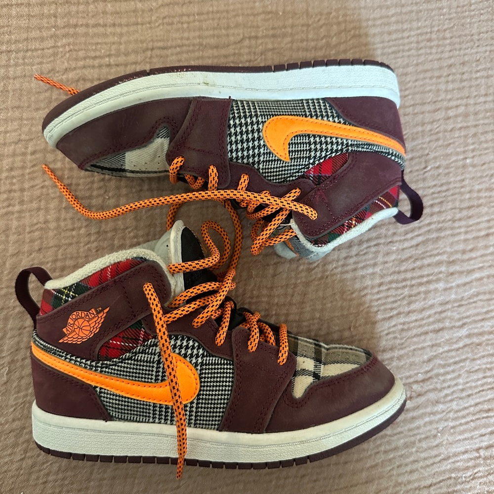 Nike Kids High-Top Sneakers with Neon Orange and Burgundy